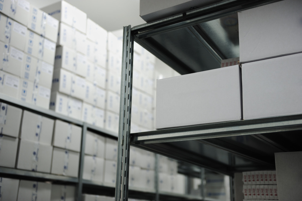 Interior of modern warehouse, many boxes